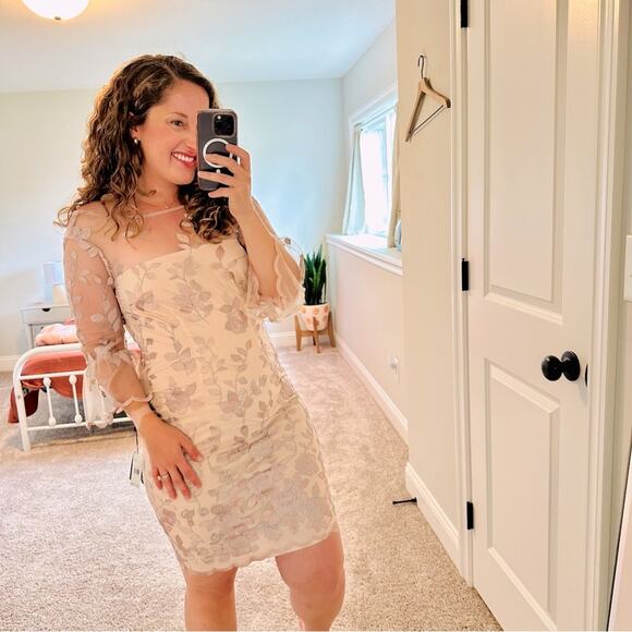 NWT Adrianna Papell Pink Metallic Floral Mesh Mini Dress 4 - Picture 1 of 12